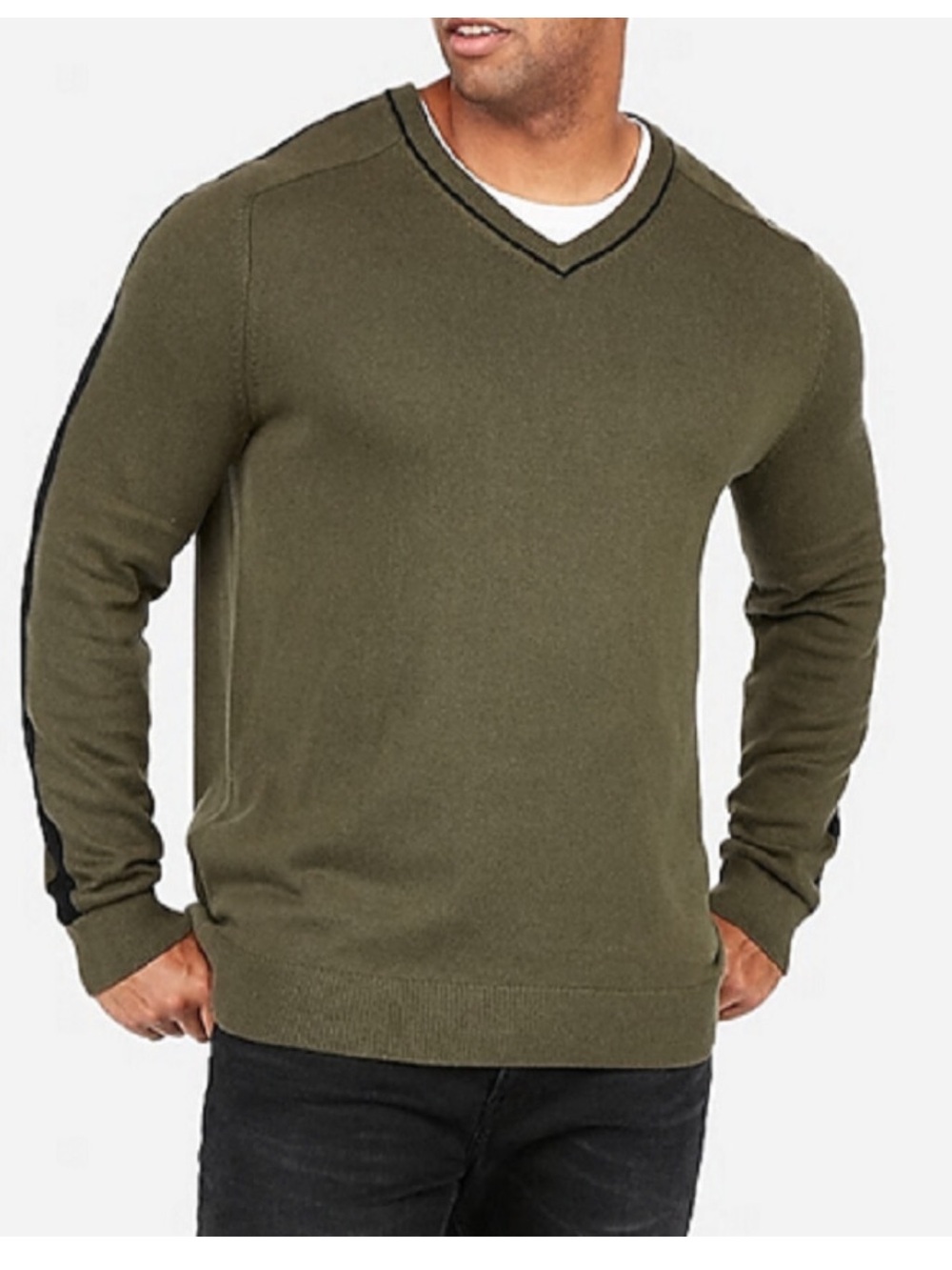 Express Olive Cotton V Neck Long Sleeve Sweater